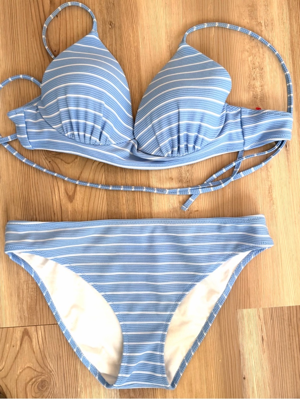 Striped Light Blue Two-Piece Bikini Set shade to shore